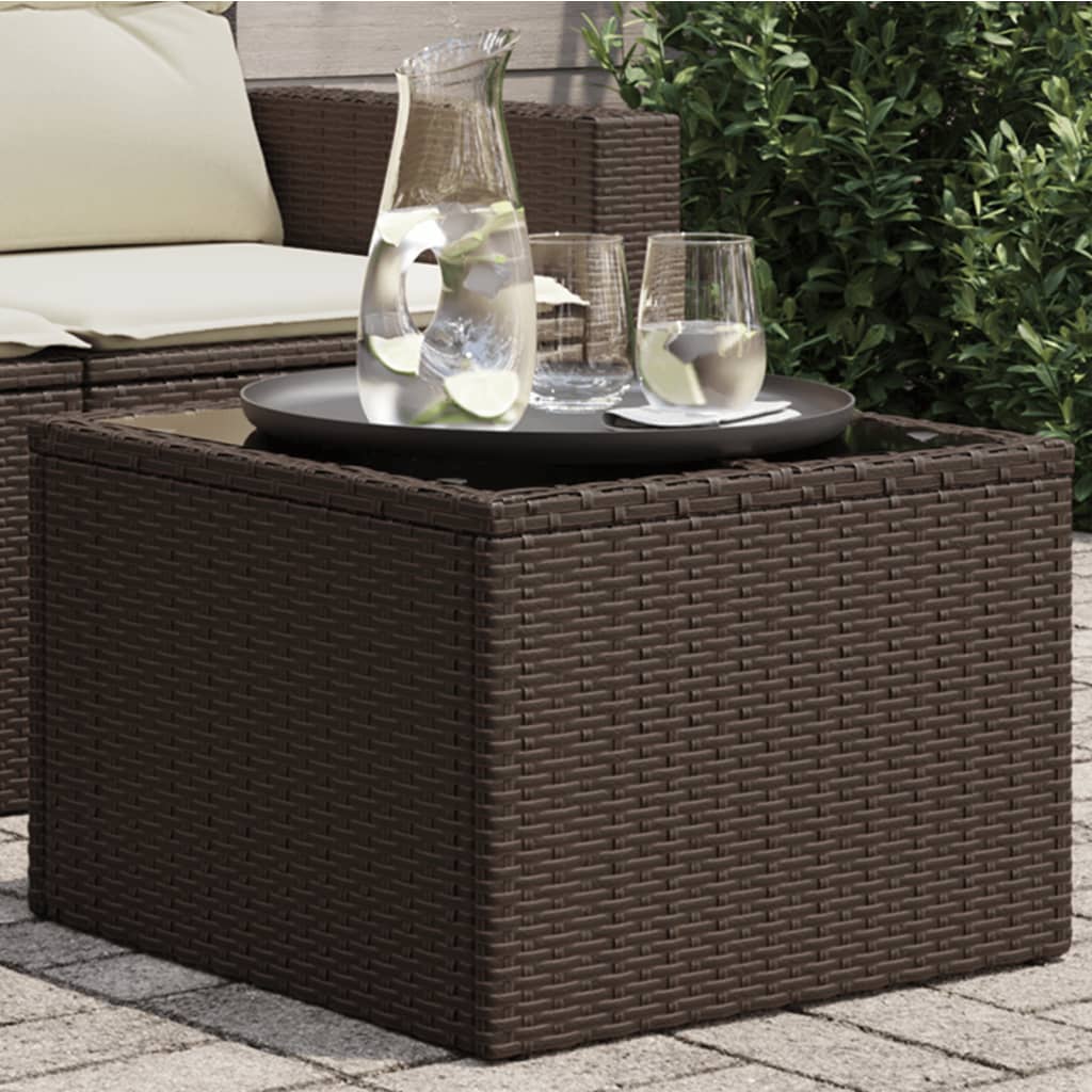Outdoor Patio Poly Rattan Square Garden Coffee Table With Glass Top Tables - Bargainia.com - 