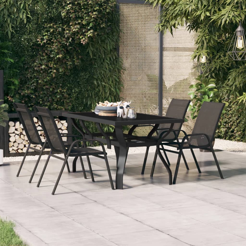 Outdoor Patio Rectangular 4 Person Steel Garden Dining Table With Glass Top - Bargainia.com - 8720286849941 - 318768