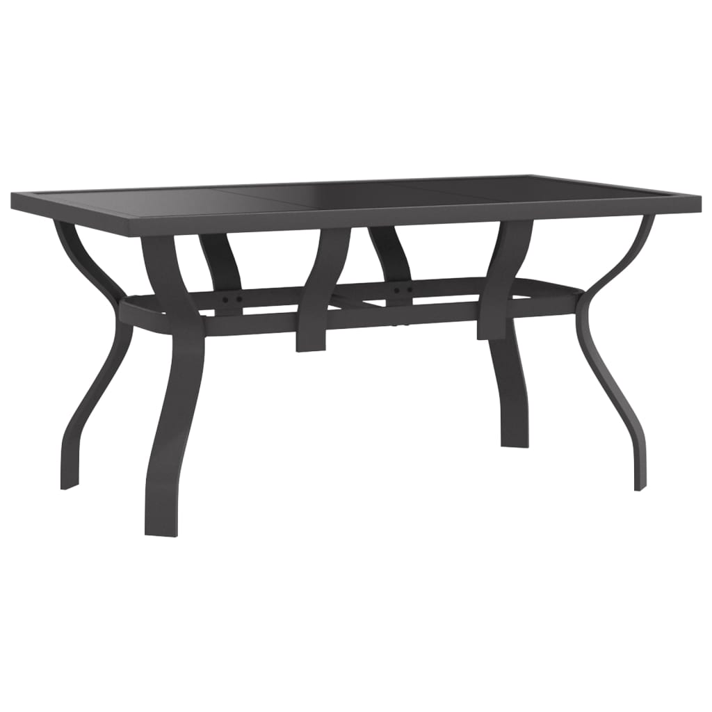 Outdoor Patio Rectangular 4 Person Steel Garden Dining Table With Glass Top - Bargainia.com - 8720286849965 - 318770