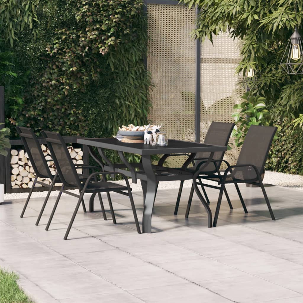 Outdoor Patio Rectangular 4 Person Steel Garden Dining Table With Glass Top - Bargainia.com - 8720286849965 - 318770