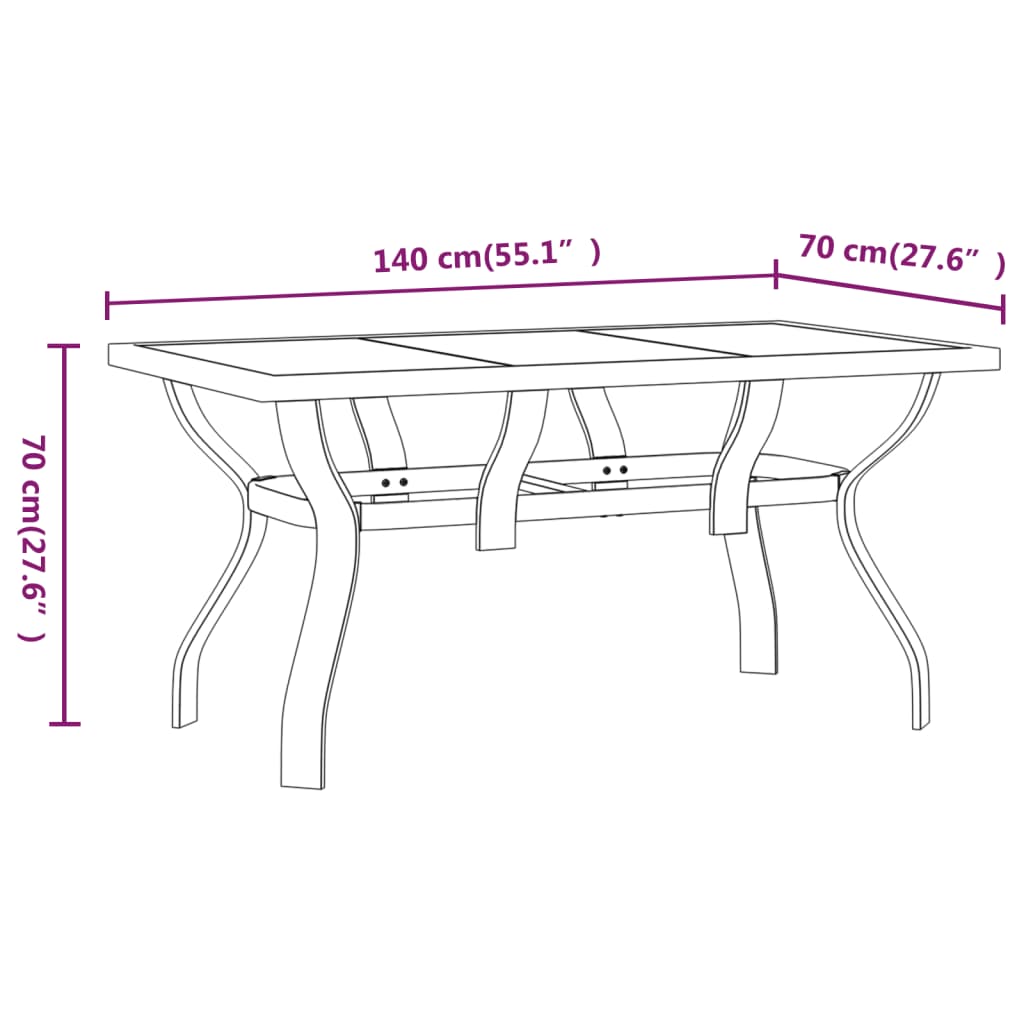 Outdoor Patio Rectangular 4 Person Steel Garden Dining Table With Glass Top - Bargainia.com - 8720286849965 - 318770