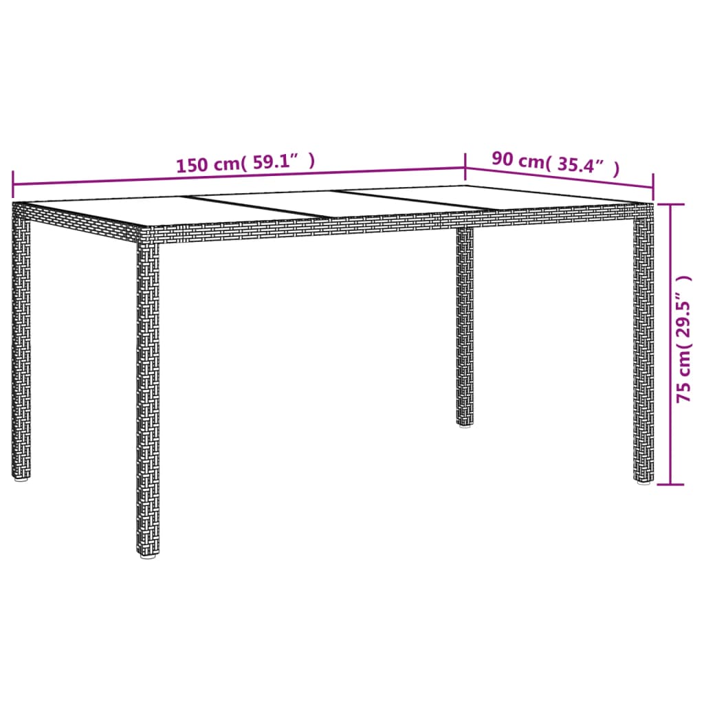 Outdoor Patio Rectangular Garden Dining Table With Glass Top Outside Tables - Bargainia.com - 8720286666401 - 316704