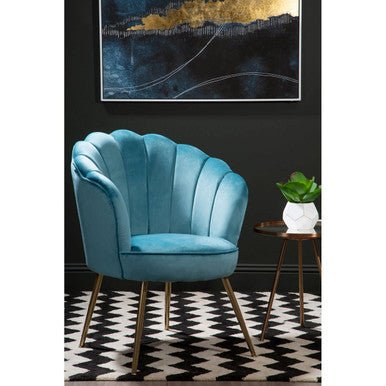 Ovala Aqua Blue Velvet Scalloped Chair - Bargainia.com - 5018705490236