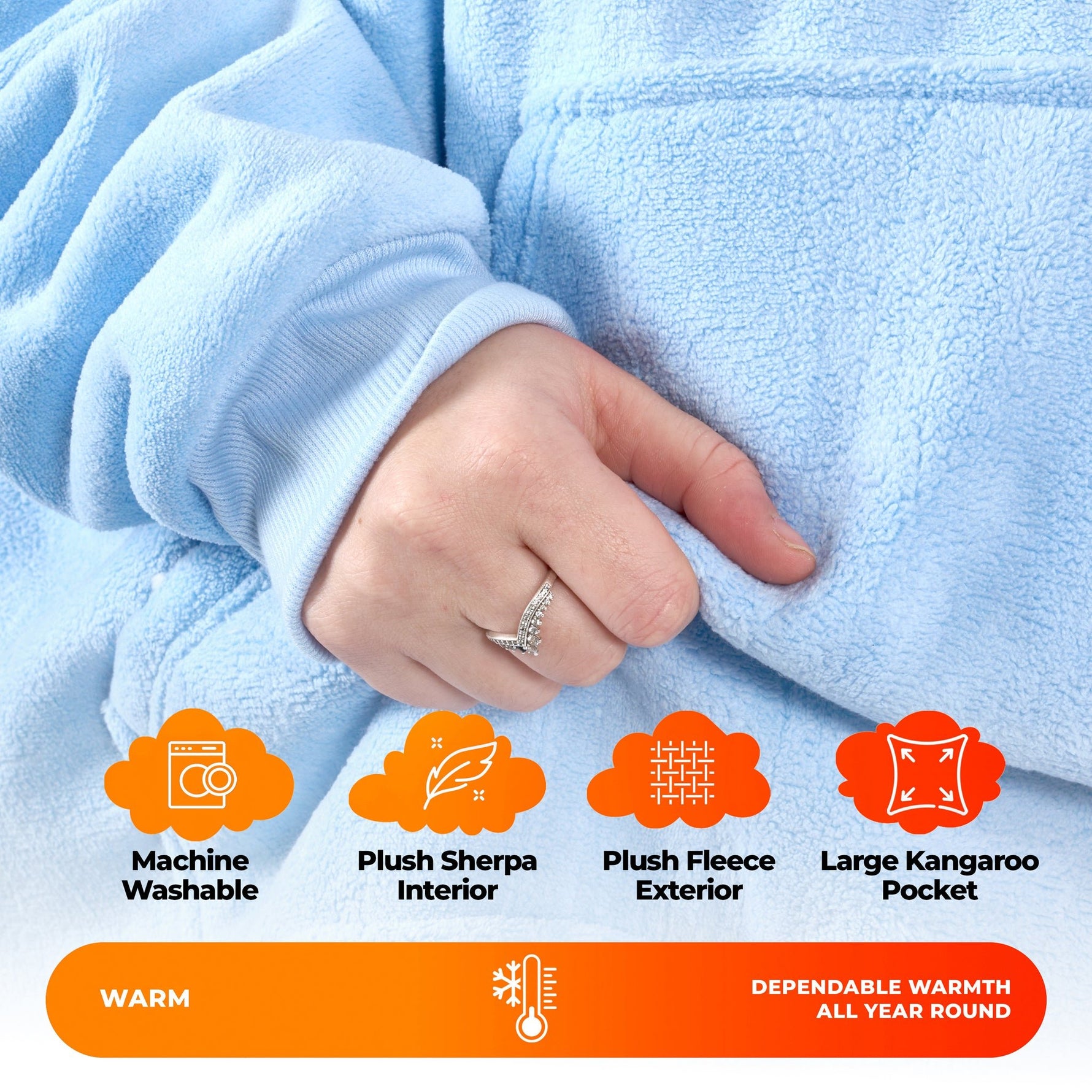 Oversized Sherpa Fleece Hoodie Blanket - Baby Blue - Bargainia.com - 5056536110367