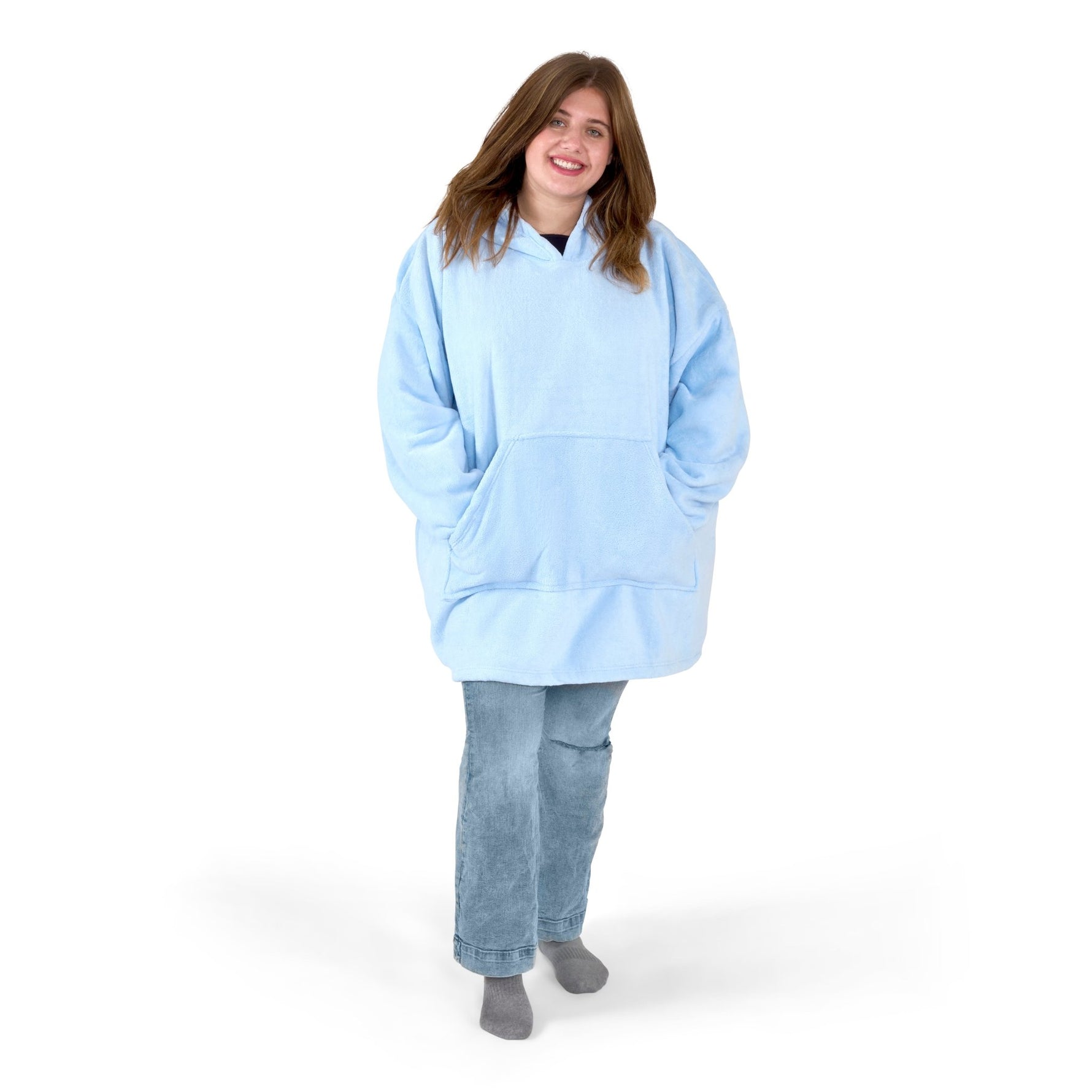Oversized Sherpa Fleece Hoodie Blanket - Baby Blue - Bargainia.com - 