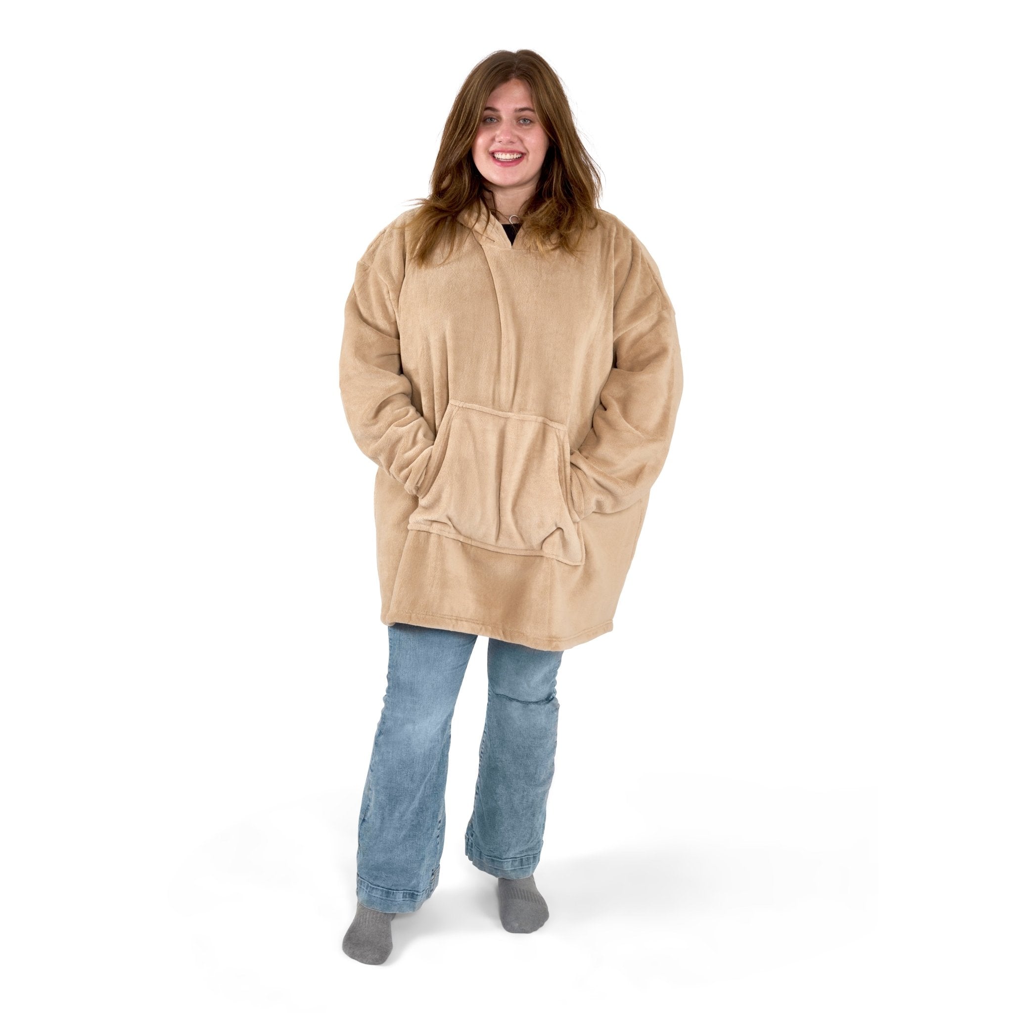 Oversized Sherpa Fleece Hoodie Blanket - Beige - Bargainia.com - 