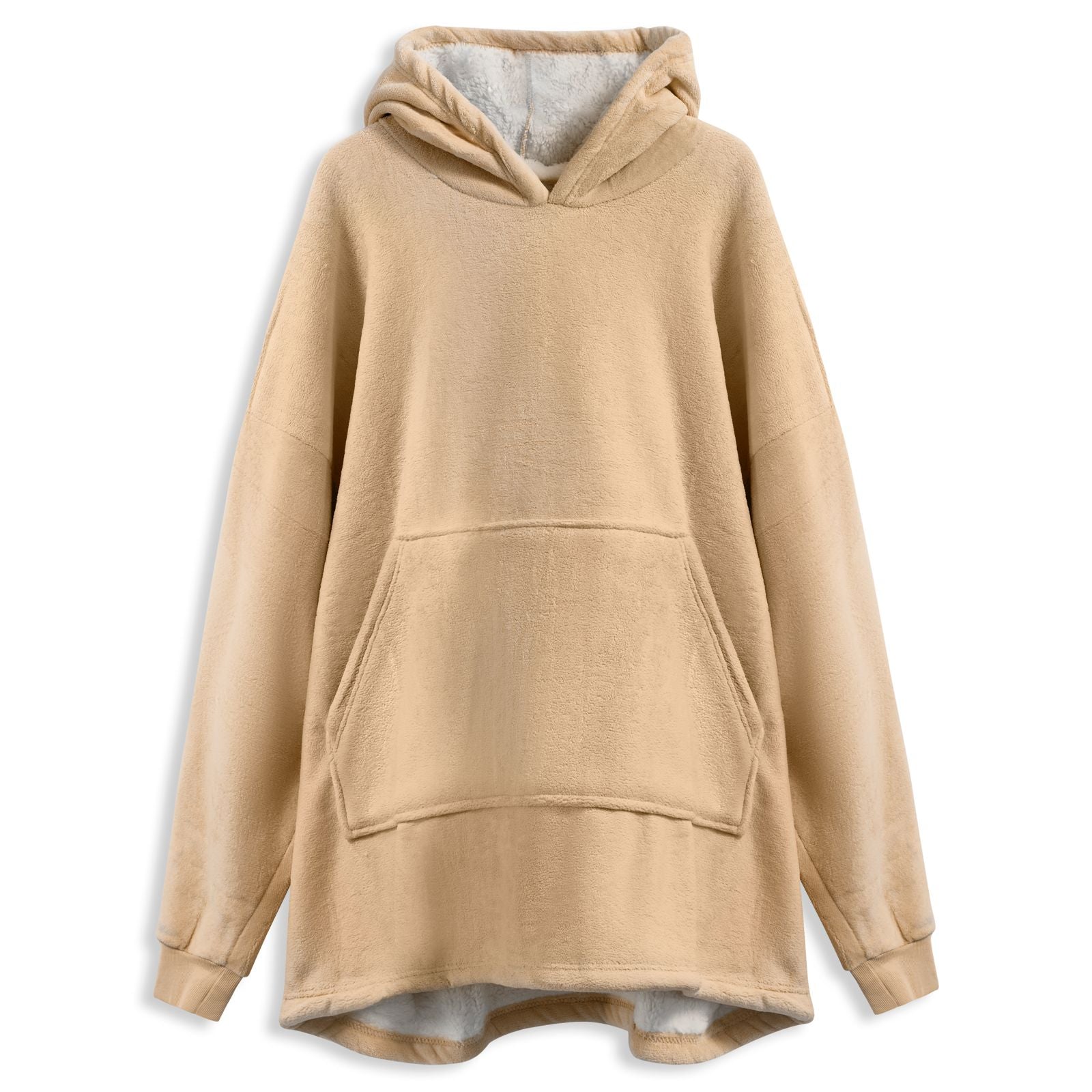 Oversized Sherpa Fleece Hoodie Blanket - Beige - Bargainia.com - 