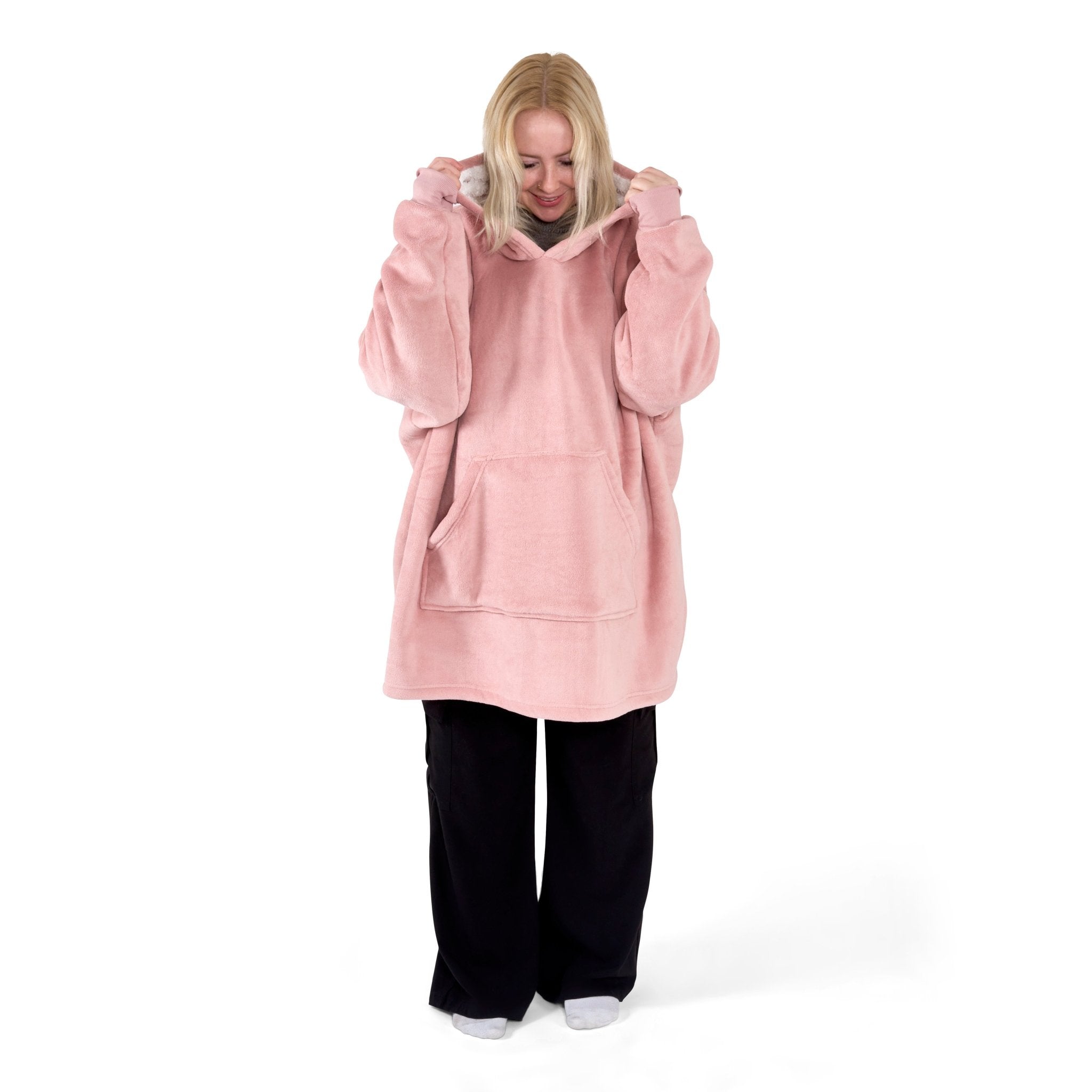 Oversized Sherpa Fleece Hoodie Blanket - Blush Pink Bargainia.com