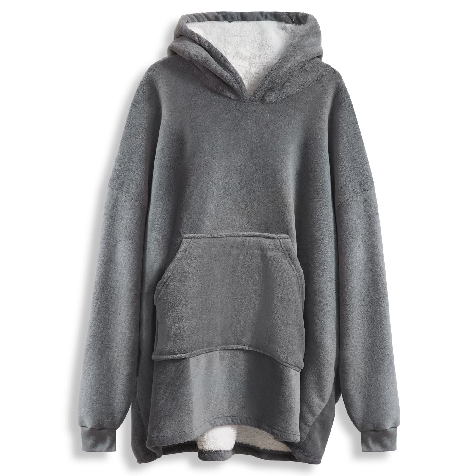 Oversized Sherpa Fleece Hoodie Blanket - Charcoal Grey Bargainia.com