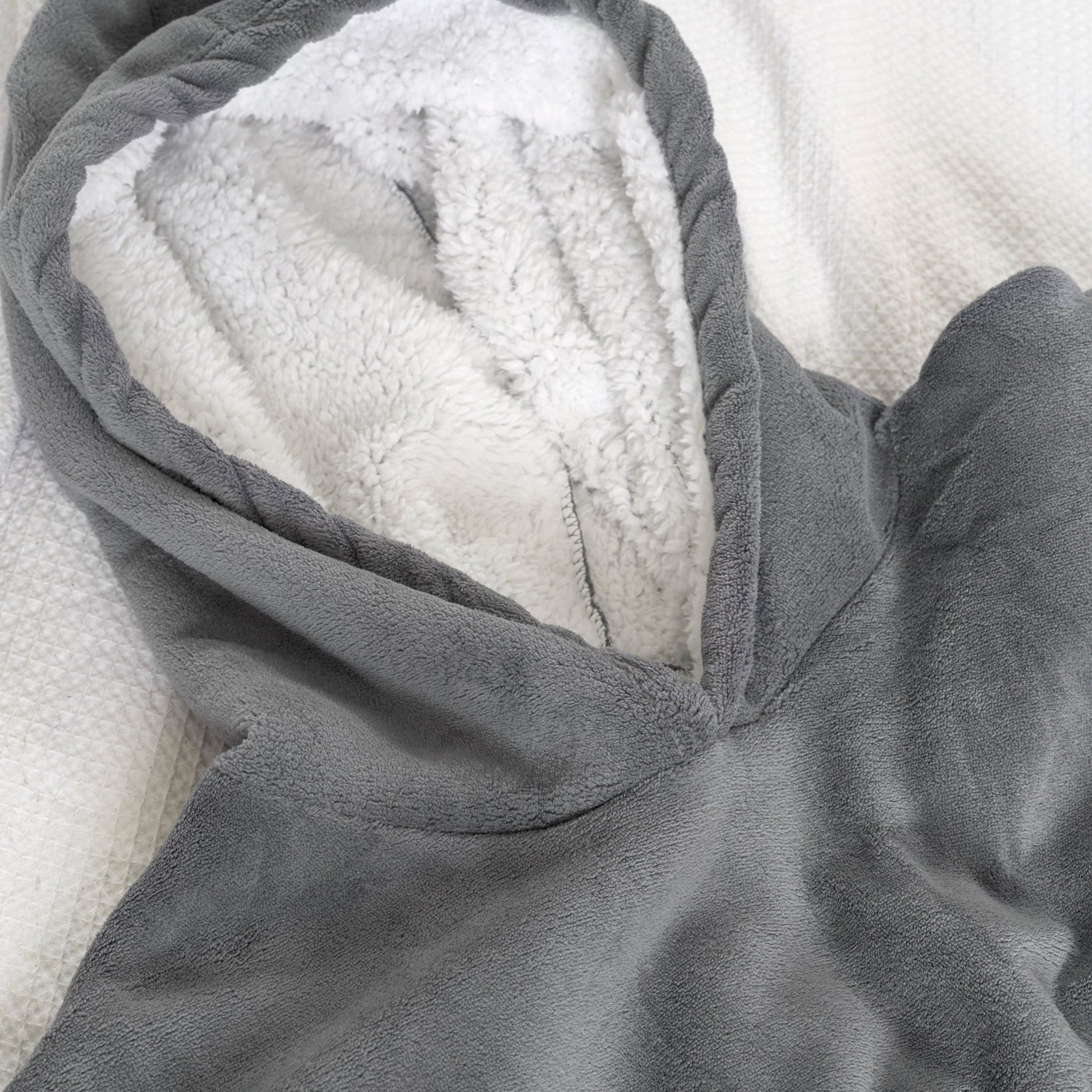 Oversized Sherpa Fleece Hoodie Blanket - Charcoal Grey - Bargainia.com - 