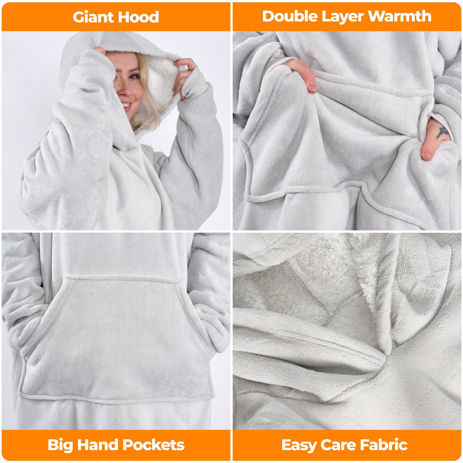Oversized Sherpa Fleece Hoodie Blanket - Silver - Bargainia.com - 5056536110329