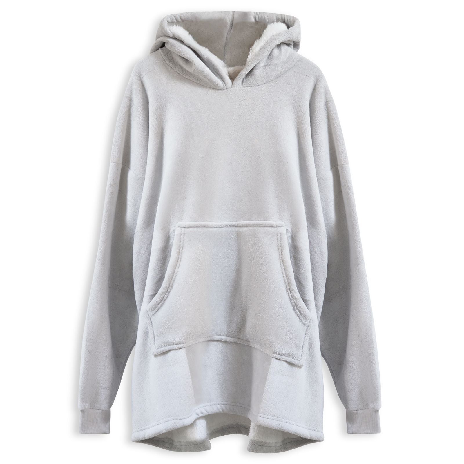 Oversized Sherpa Fleece Hoodie Blanket - Silver Bargainia.com