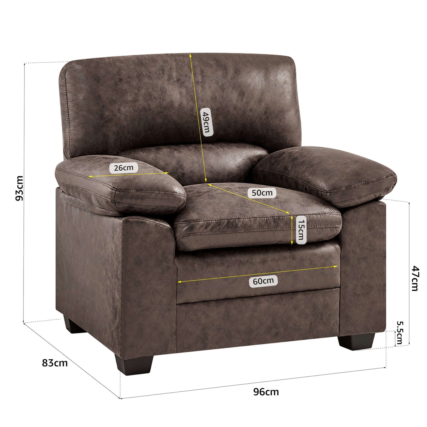Oxford Faux Leather Arm Chair - Chocolate Brown - Bargainia.com - 