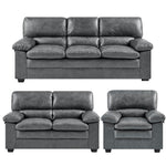 Oxford Faux Leather Sofa Suite - Slate Grey - Bargainia.com - 5056536109507