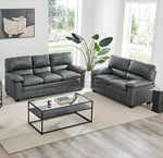 Oxford Faux Leather Sofa Suite - Slate Grey - Bargainia.com - 5056536109507