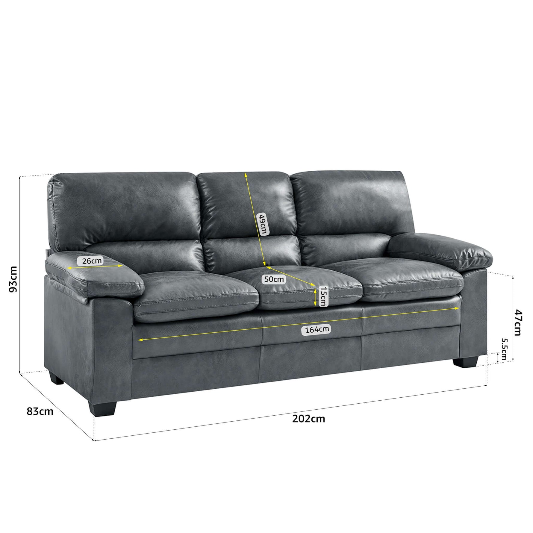Oxford Faux Leather Sofa Suite - Slate Grey - Bargainia.com - 5056536109507
