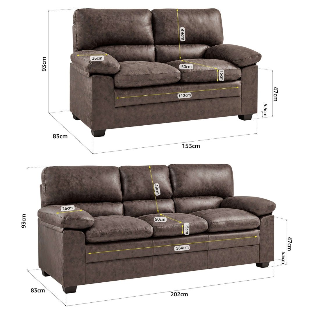 Oxford Faux Leather Two & Three Seater Sofa Set - Chocolate Brown - Bargainia.com - 