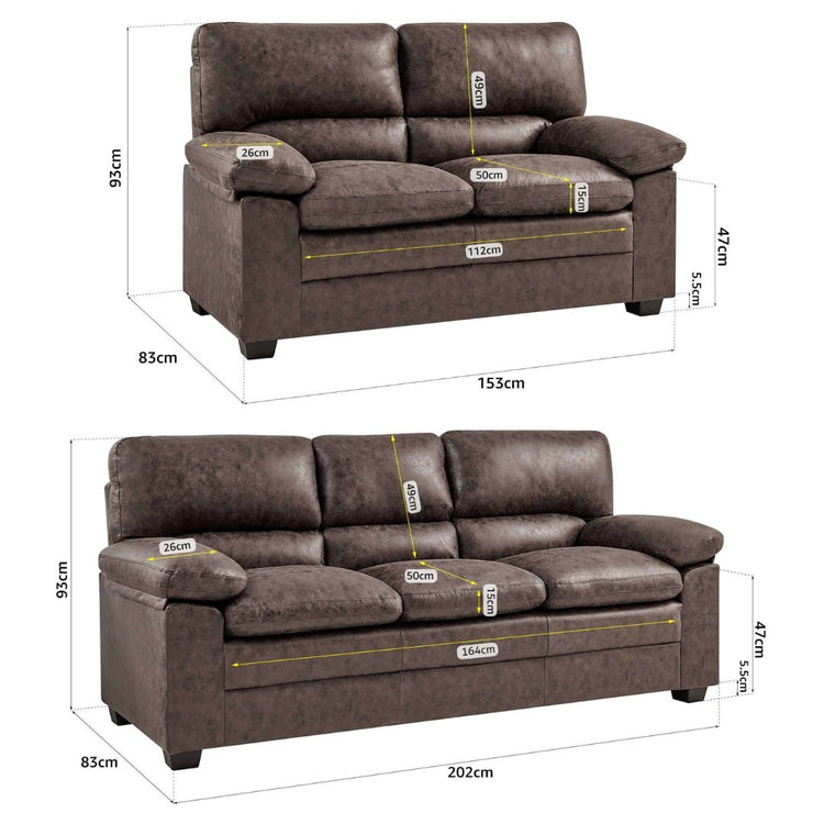 Oxford Faux Leather Two & Three Seater Sofa Set - Chocolate Brown - Bargainia.com - 
