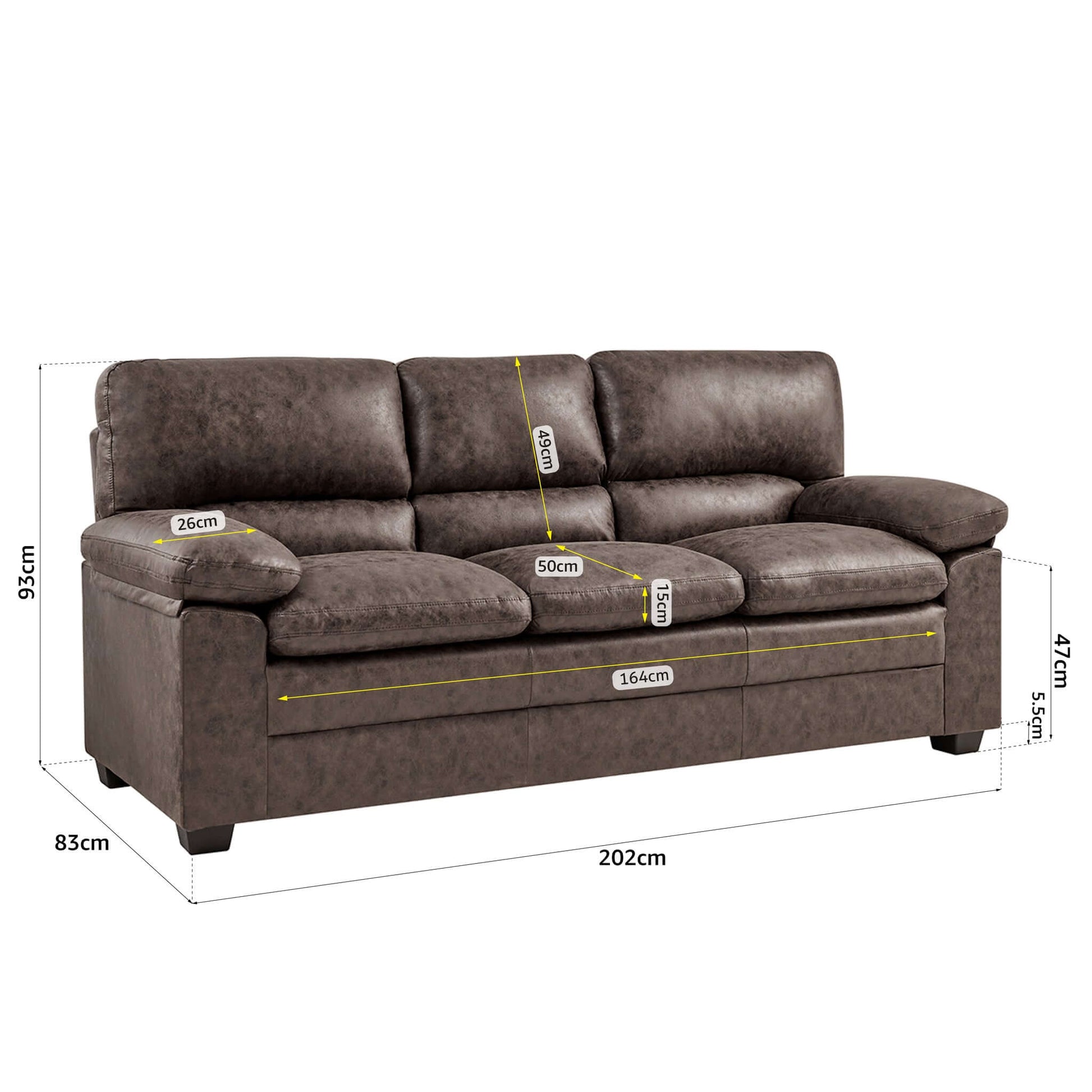 Oxford Faux Leather Two & Three Seater Sofa Set - Chocolate Brown Bargainia