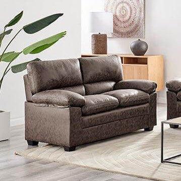 Oxford Faux Leather Two & Three Seater Sofa Set - Chocolate Brown - Bargainia.com - 