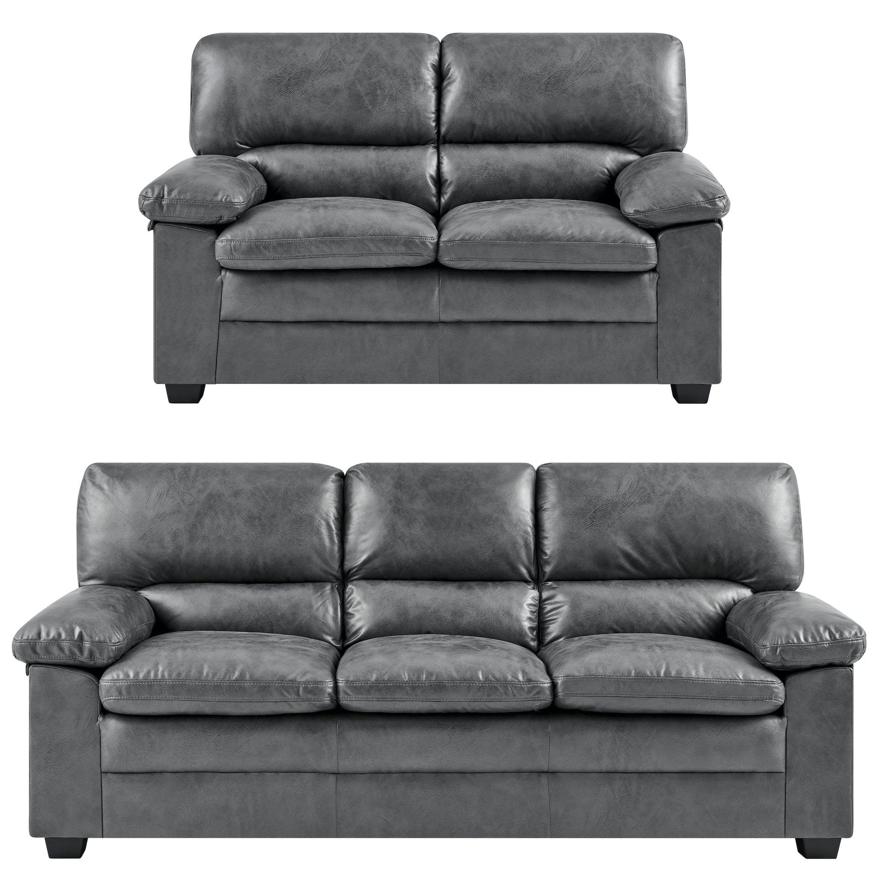 Oxford Faux Leather Two & Three Seater Sofa Set - Slate Grey - Bargainia.com - 5056536109491