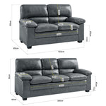 Oxford Faux Leather Two & Three Seater Sofa Set - Slate Grey - Bargainia.com - 