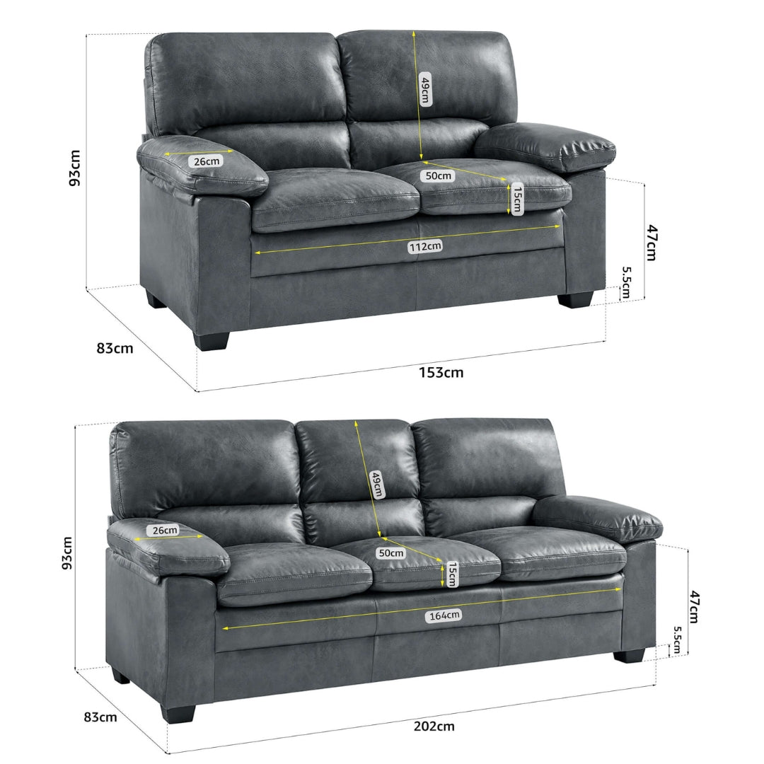 Oxford Faux Leather Two & Three Seater Sofa Set - Slate Grey - Bargainia.com - 