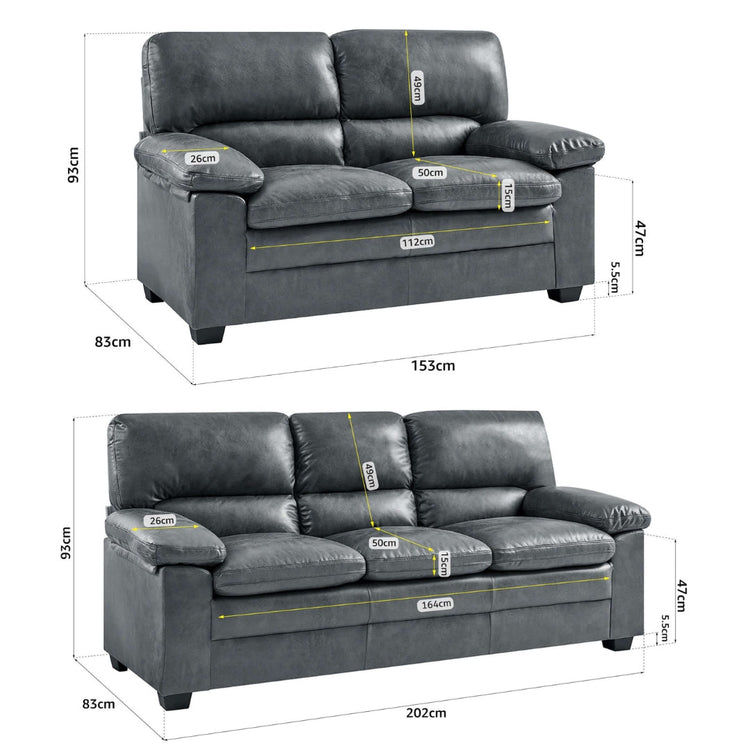 Oxford Faux Leather Two & Three Seater Sofa Set - Slate Grey - Bargainia.com - 