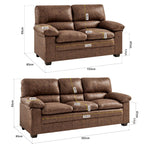 Oxford Faux Leather Two & Three Seater Sofa Set - Walnut Brown - Bargainia.com - 