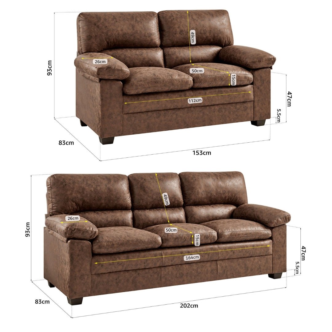 Oxford Faux Leather Two & Three Seater Sofa Set - Walnut Brown - Bargainia.com - 5056536109545 - MLM - 111562 - LBN - S32