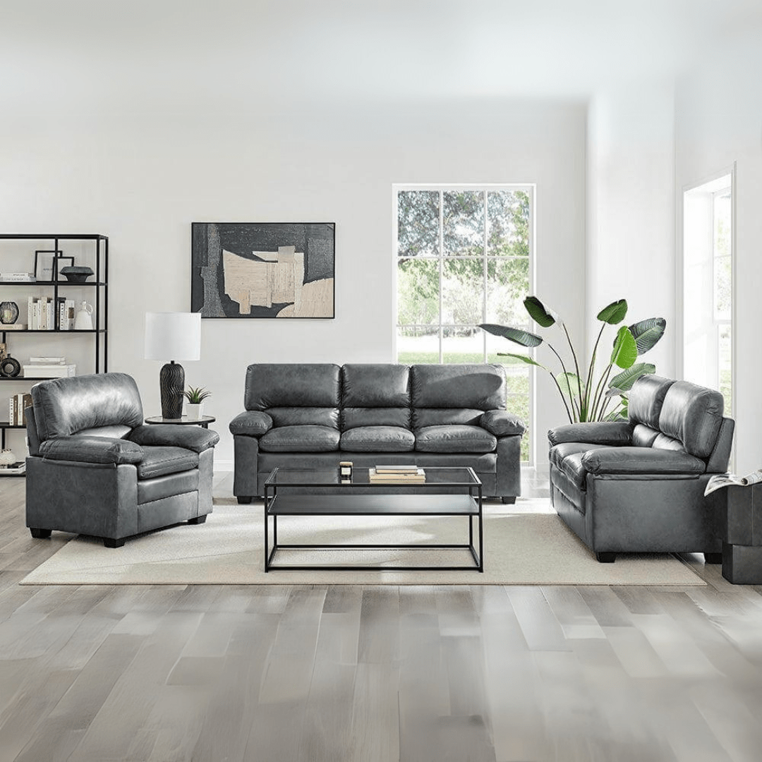 Oxford Faux Leather Arm Chair - Slate Grey - Bargainia.com - 