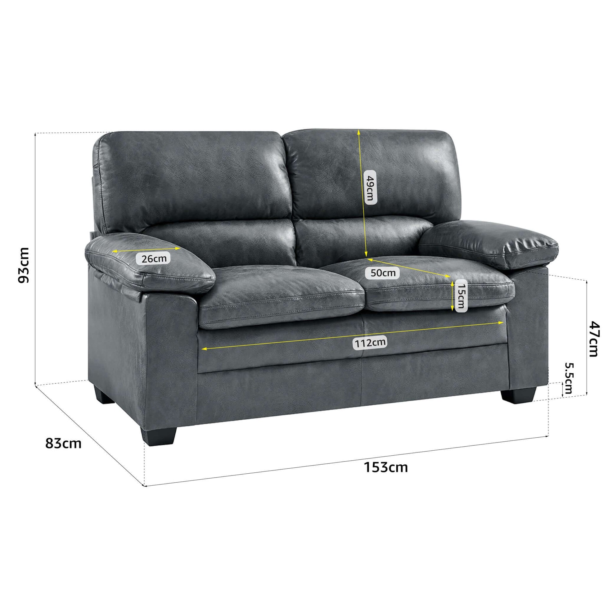 Oxford Sofa Suite Faux Leather - Slate Grey Bargainia