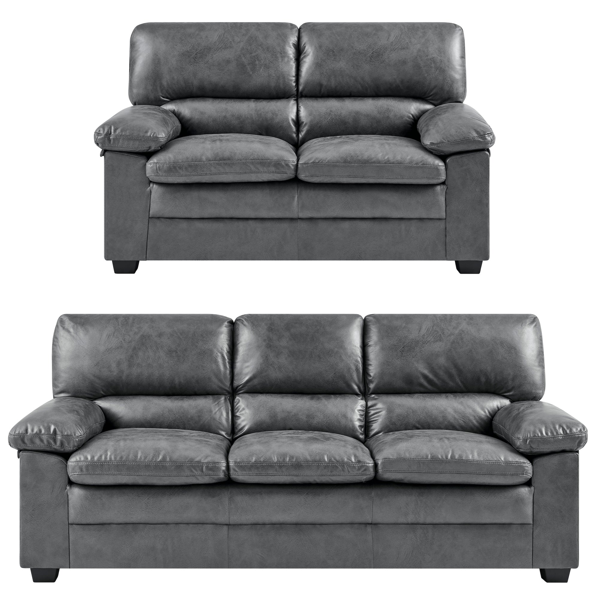 Oxford Sofa Suite Faux Leather - Slate Grey Bargainia
