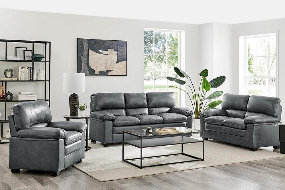Oxford Sofa Suite Faux Leather - Slate Grey Bargainia
