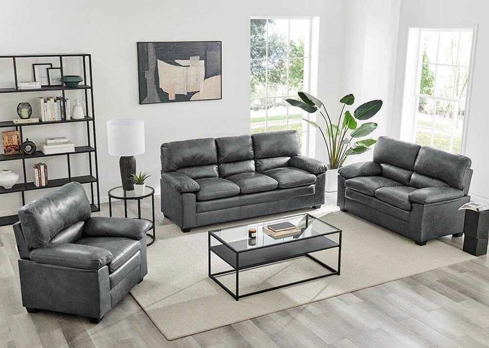 Oxford Sofa Suite Faux Leather - Slate Grey Bargainia Full Suite ( 1 & 2 & 3 Seater)
