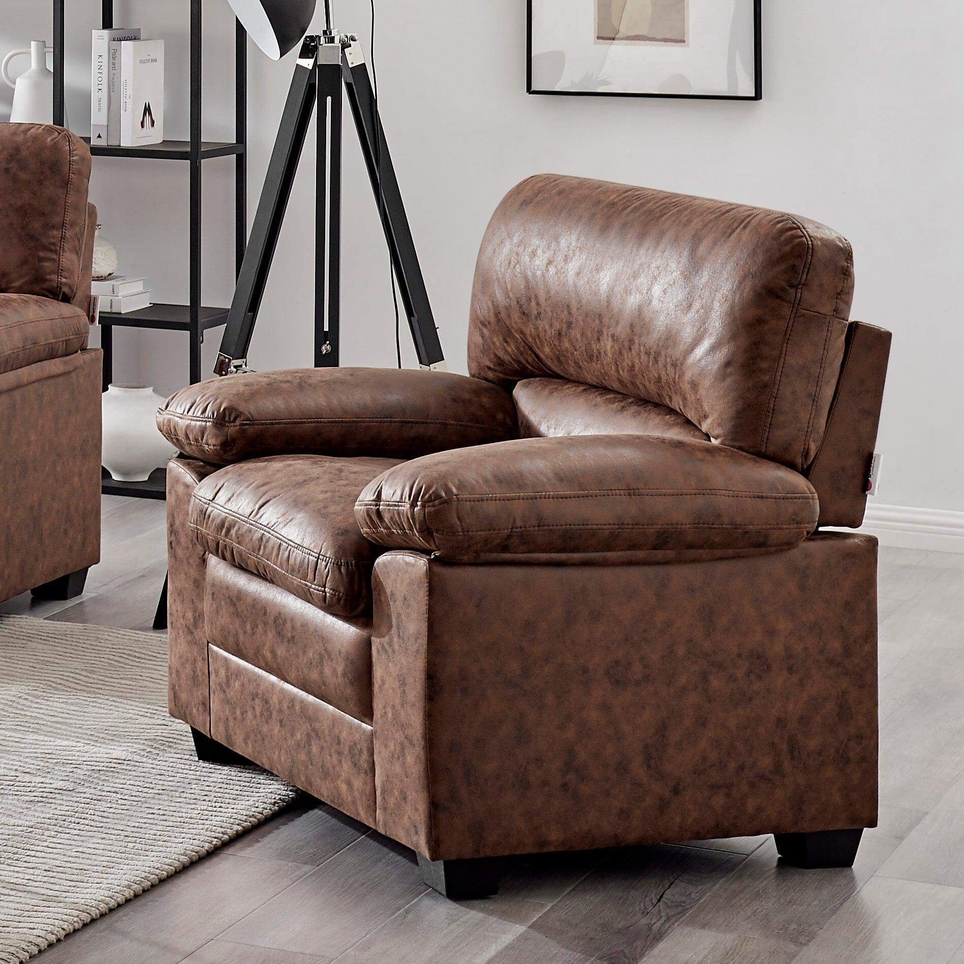 Oxford Faux Leather Sofa Suite - Walnut Brown - Bargainia.com - 