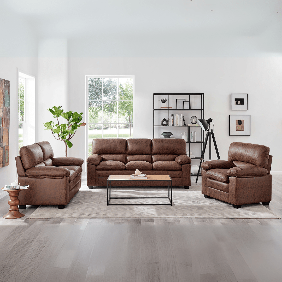 Oxford Sofa Suite Faux Leather - Walnut Brown Bargainia