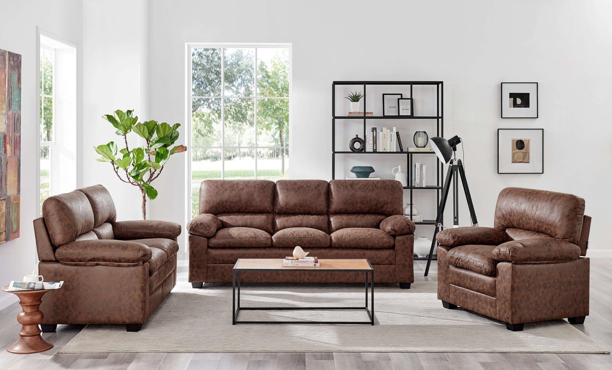 Oxford Sofa Suite Faux Leather - Walnut Brown Bargainia