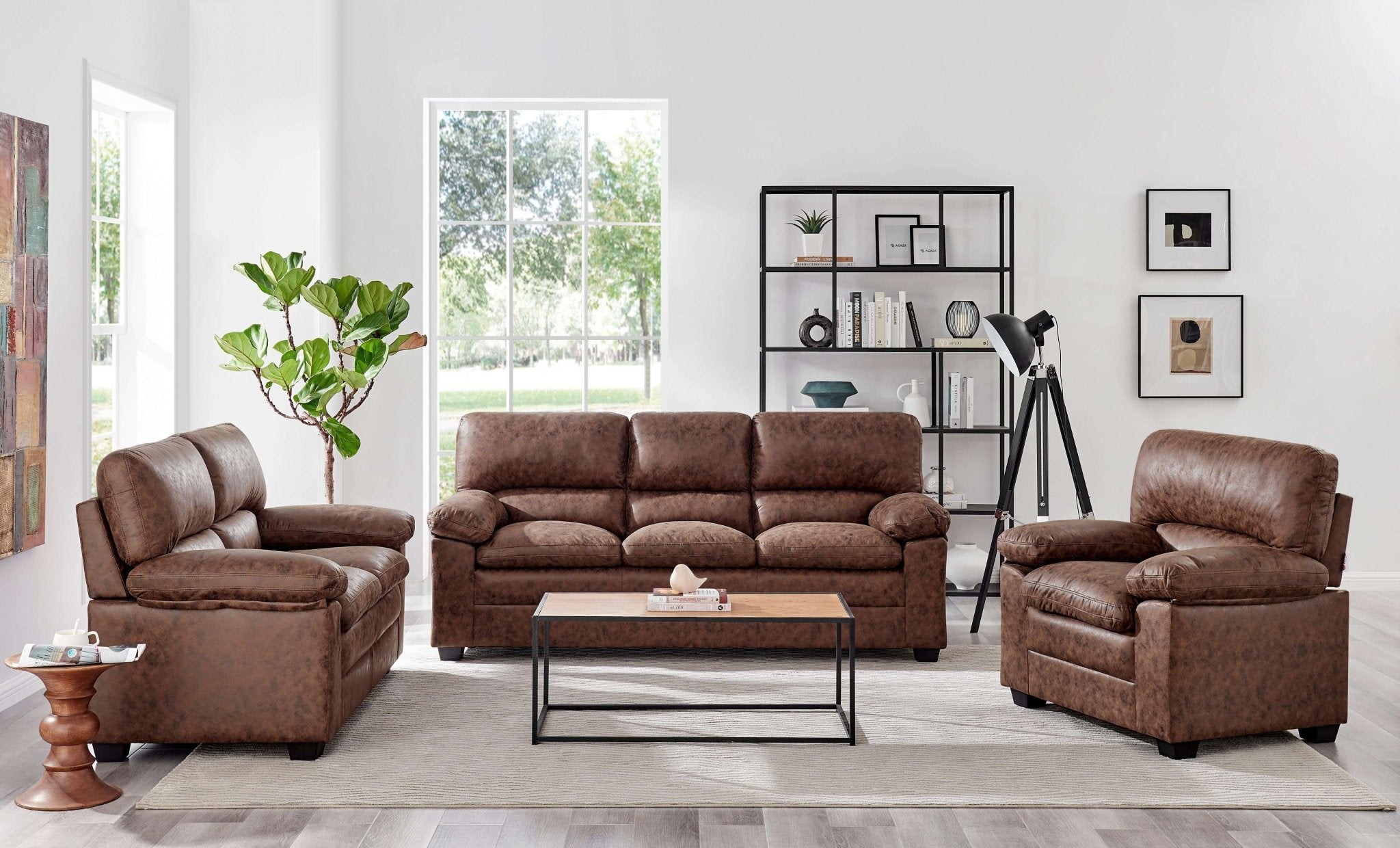 Oxford Sofa Suite Faux Leather - Walnut Brown Bargainia