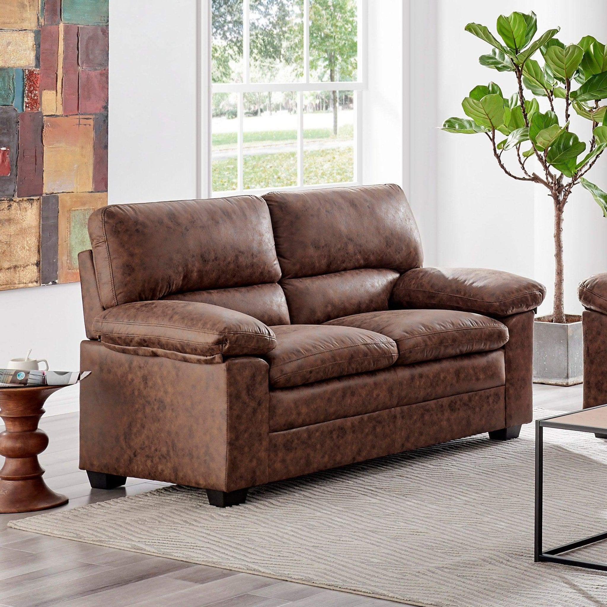 Oxford Sofa Suite Faux Leather - Walnut Brown Bargainia 2 Seater Sofa