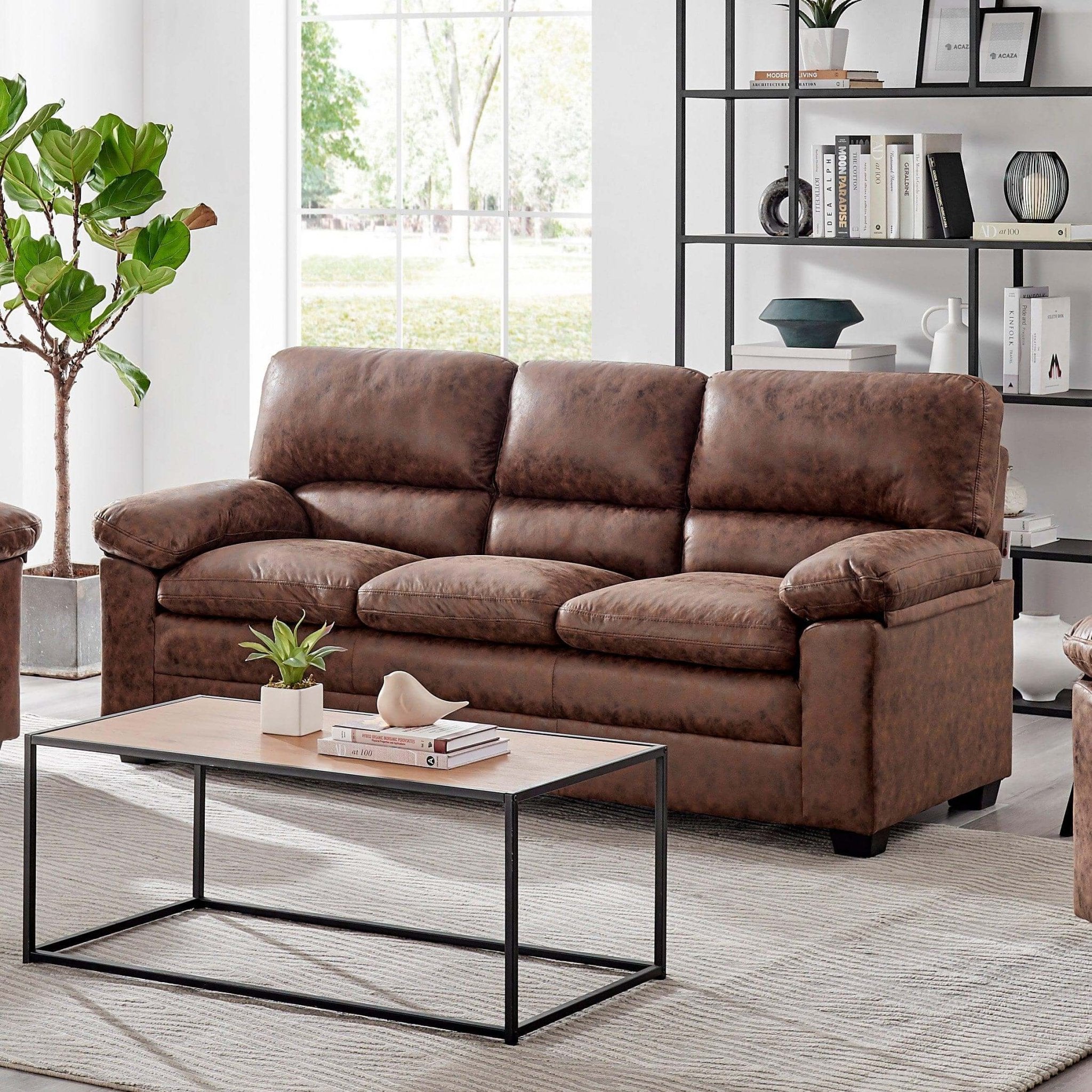 Oxford Sofa Suite Faux Leather - Walnut Brown Bargainia 3 Seater Sofa