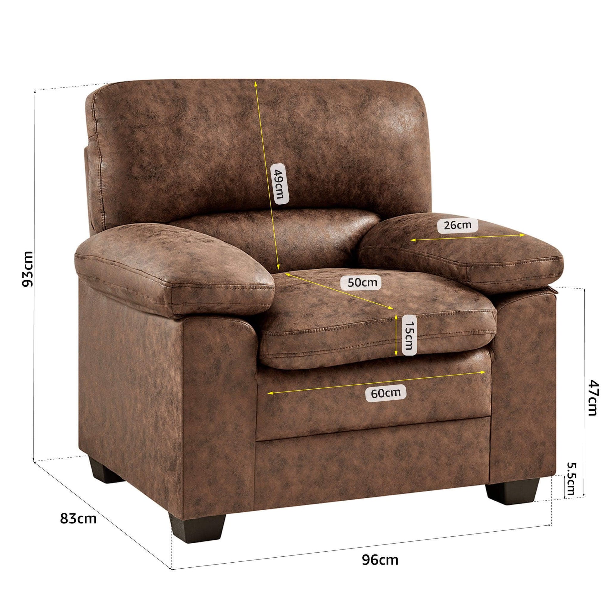 Oxford Sofa Suite Faux Leather - Walnut Brown Bargainia