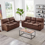 Oxford Faux Leather Sofa Suite - Walnut Brown - Bargainia.com - 