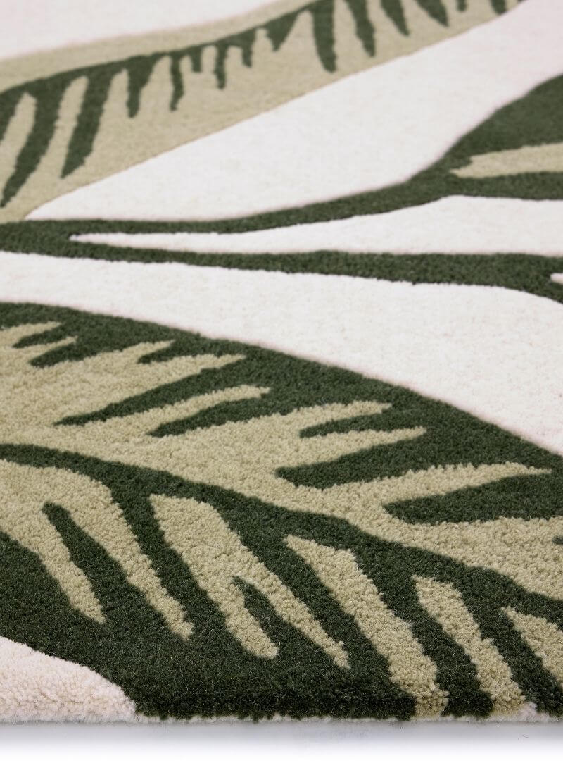 Paradise Leaf Hand - Tufted Wool Rug – Cream/Green - Bargainia.com - 
