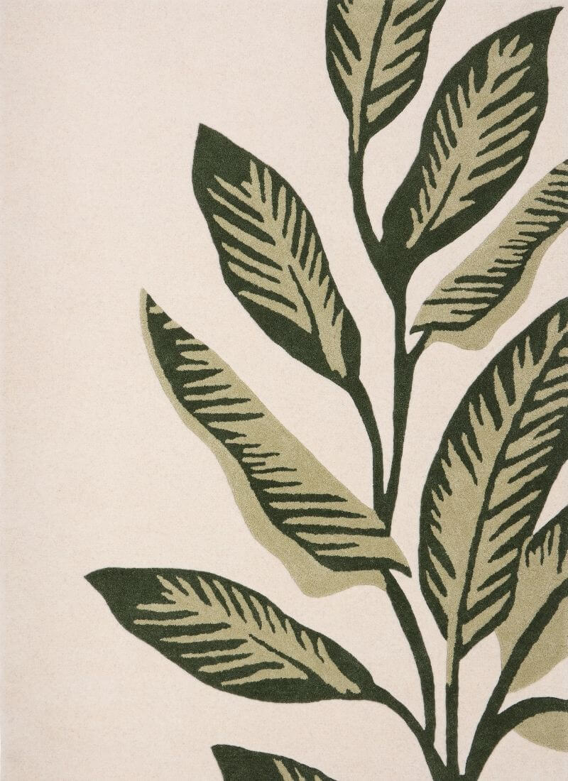 Paradise Leaf Hand - Tufted Wool Rug – Cream/Green - Bargainia.com - 5026134641129 - PARLEA_CRMGRN_080X150