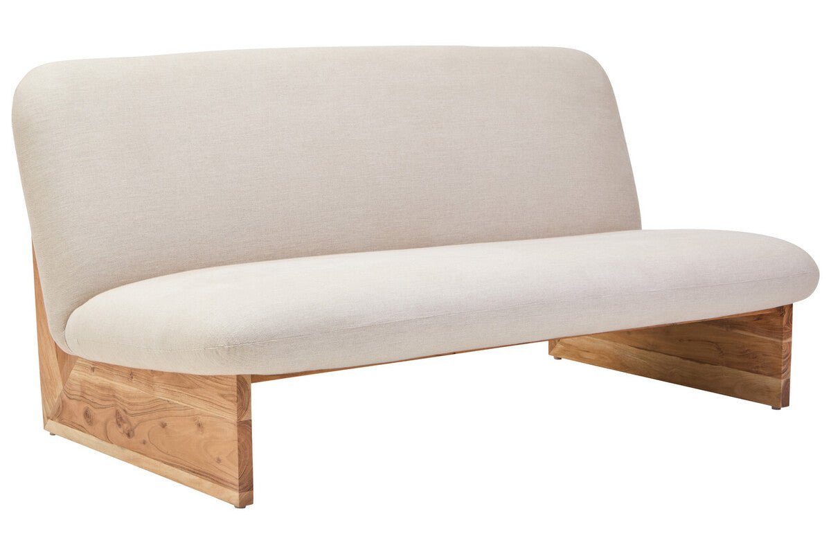 Parova Cream Linen Textured 2 Seater Armless Sofa With Wood Base - Bargainia.com - 