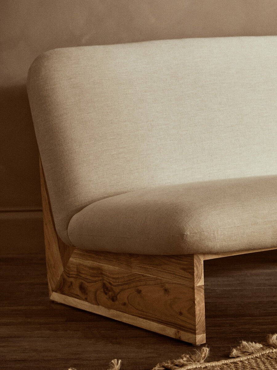 Parova Cream Linen Textured 2 Seater Armless Sofa With Wood Base - Bargainia.com - 