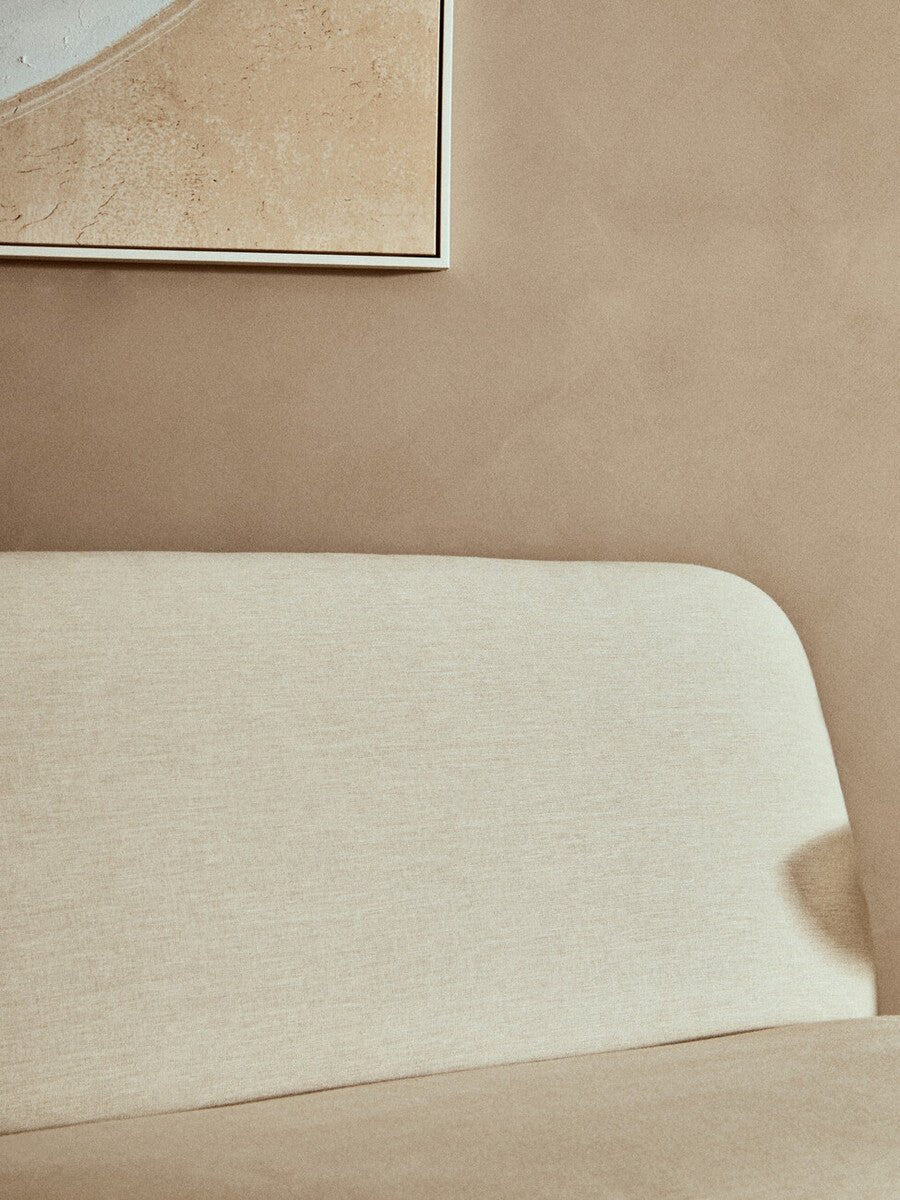 Parova Cream Linen Textured 2 Seater Armless Sofa With Wood Base - Bargainia.com - 