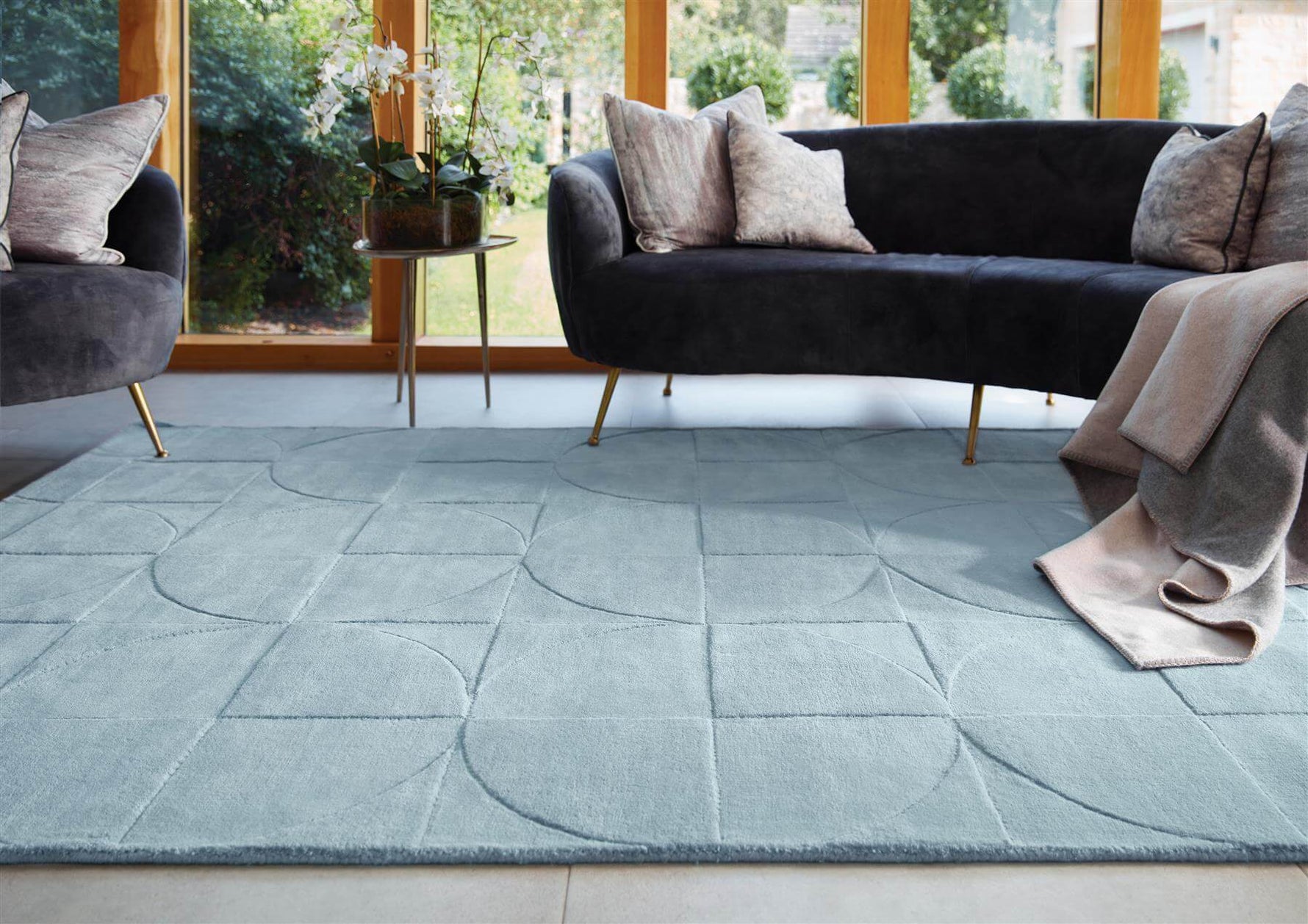 Penny Duck Egg Blue Geometric Wool Rug - Bargainia.com - 
