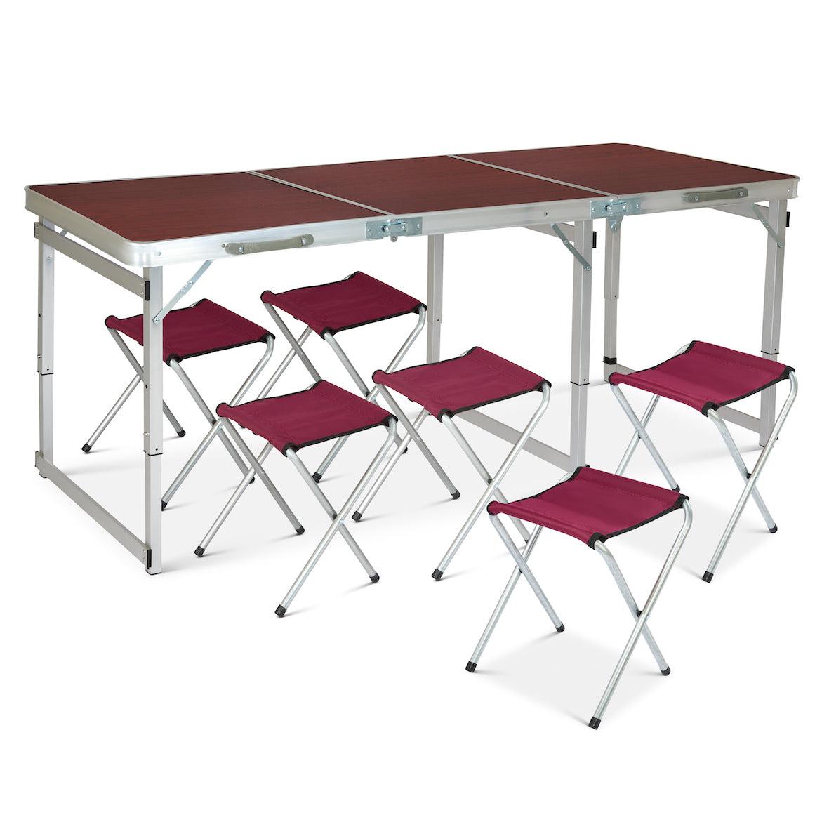 Picnic Folding Camping Table with 6 Chairs - Red Oak Clearance